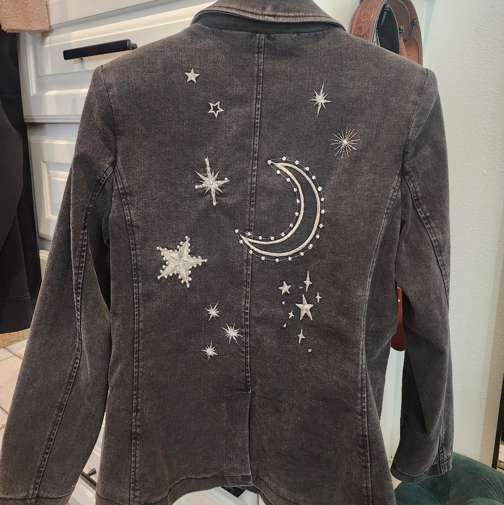 Driftwood denim Star and Moon Embroidered Denim Jacket/blazer